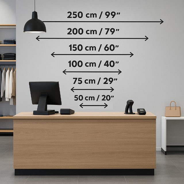 Retail counter wall neon size reference