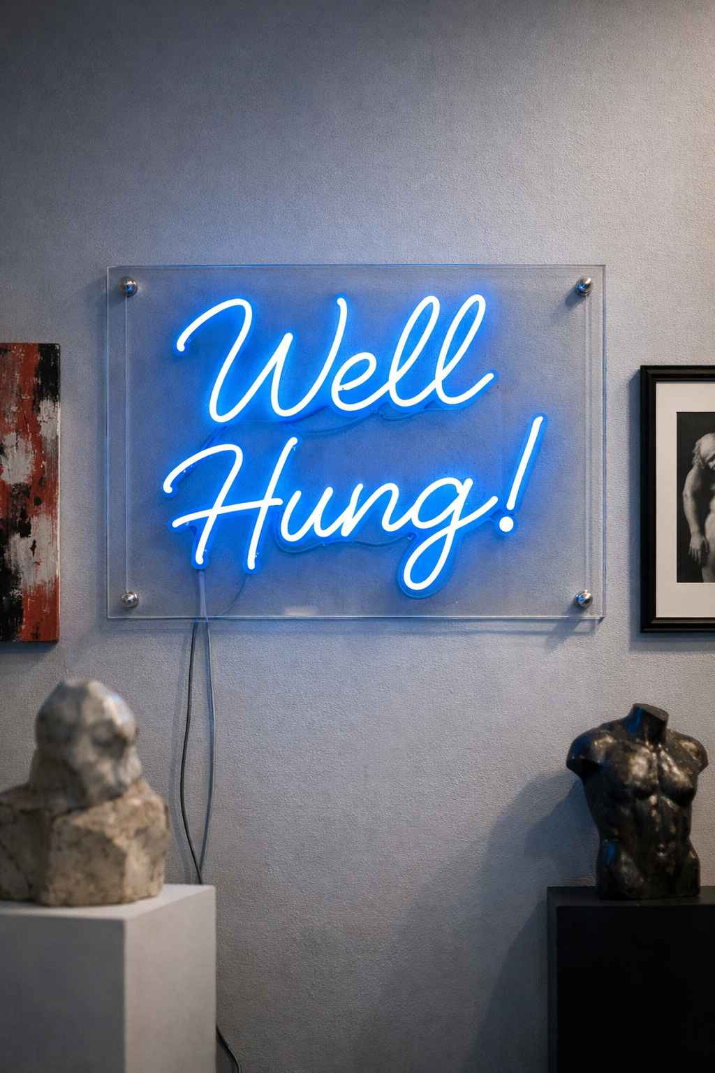 LED Neon Sign Information example of blue LED neon text sign on clear acrylic backboard used for interior wall decor