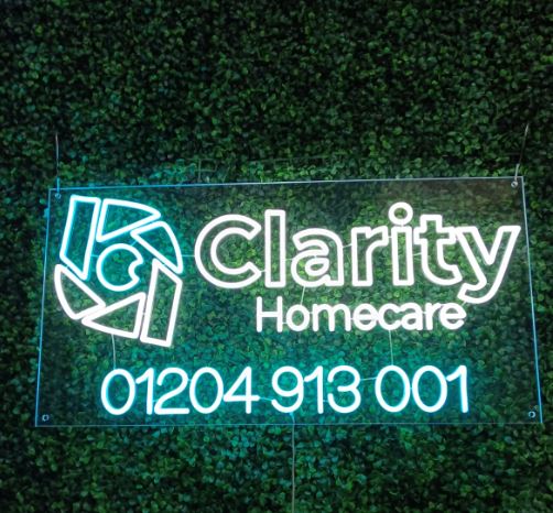 Neon sign ideas for clarity homecare who look after anyone and everyone