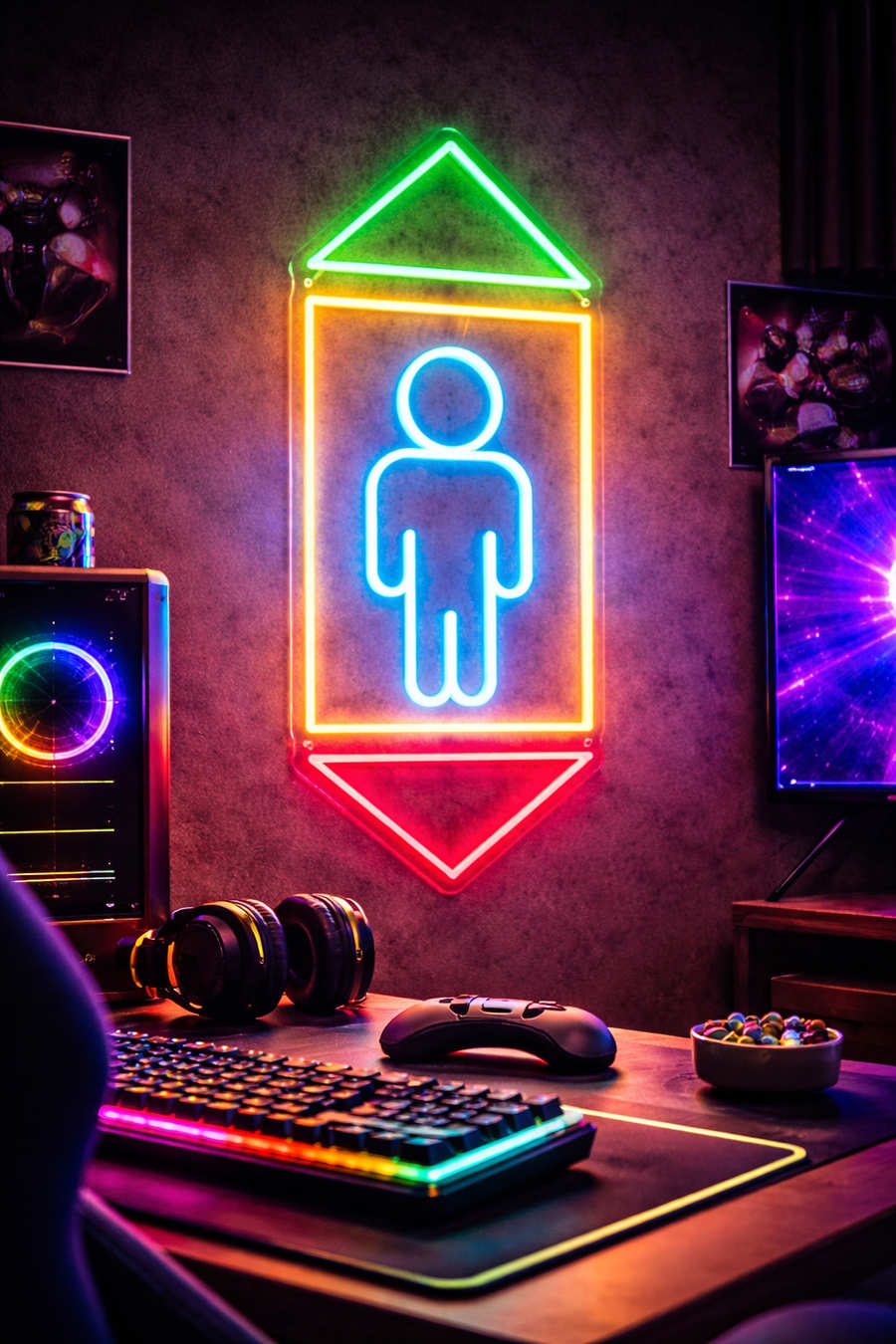 Custom gaming neon sign designed for a streaming setup