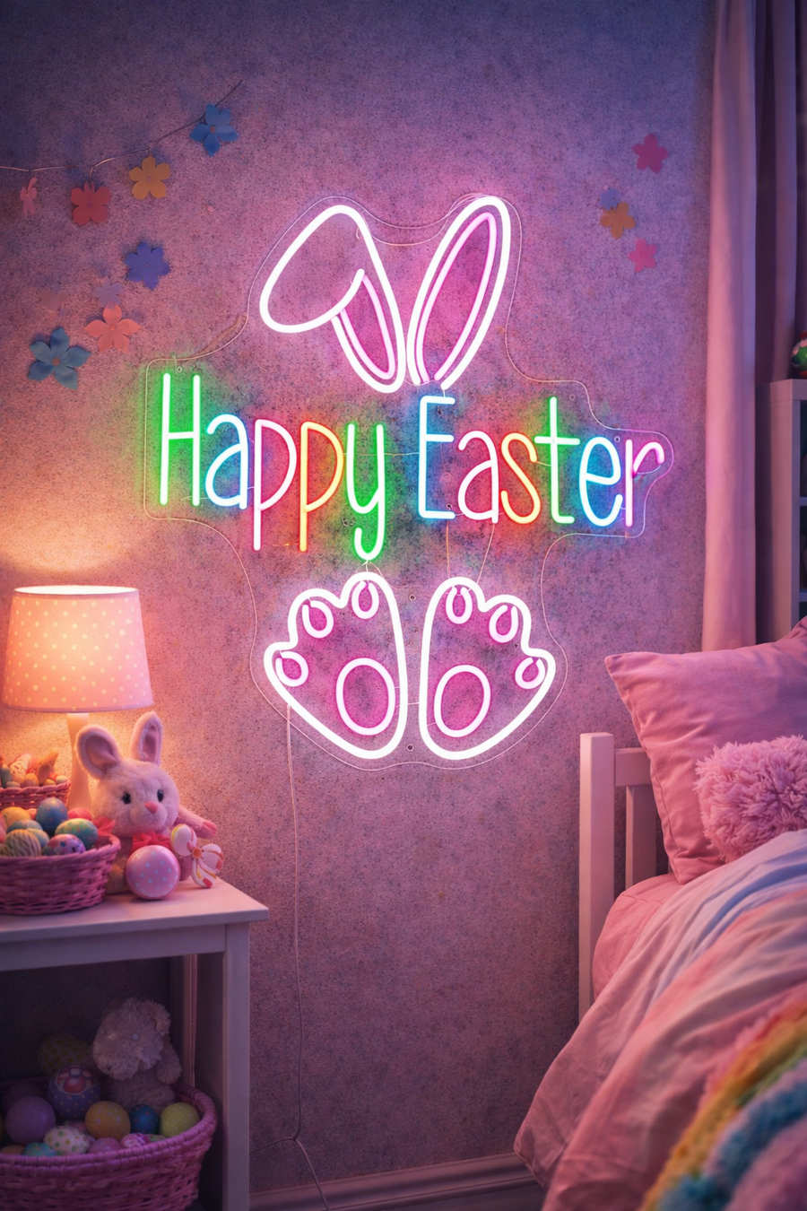 Nursery wall décor featuring a custom kids neon sign