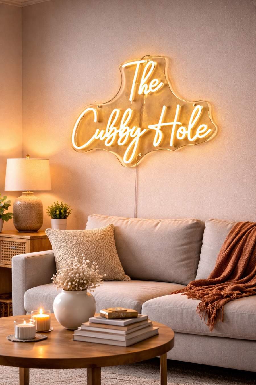 Neon sign used as feature lighting in a home interior